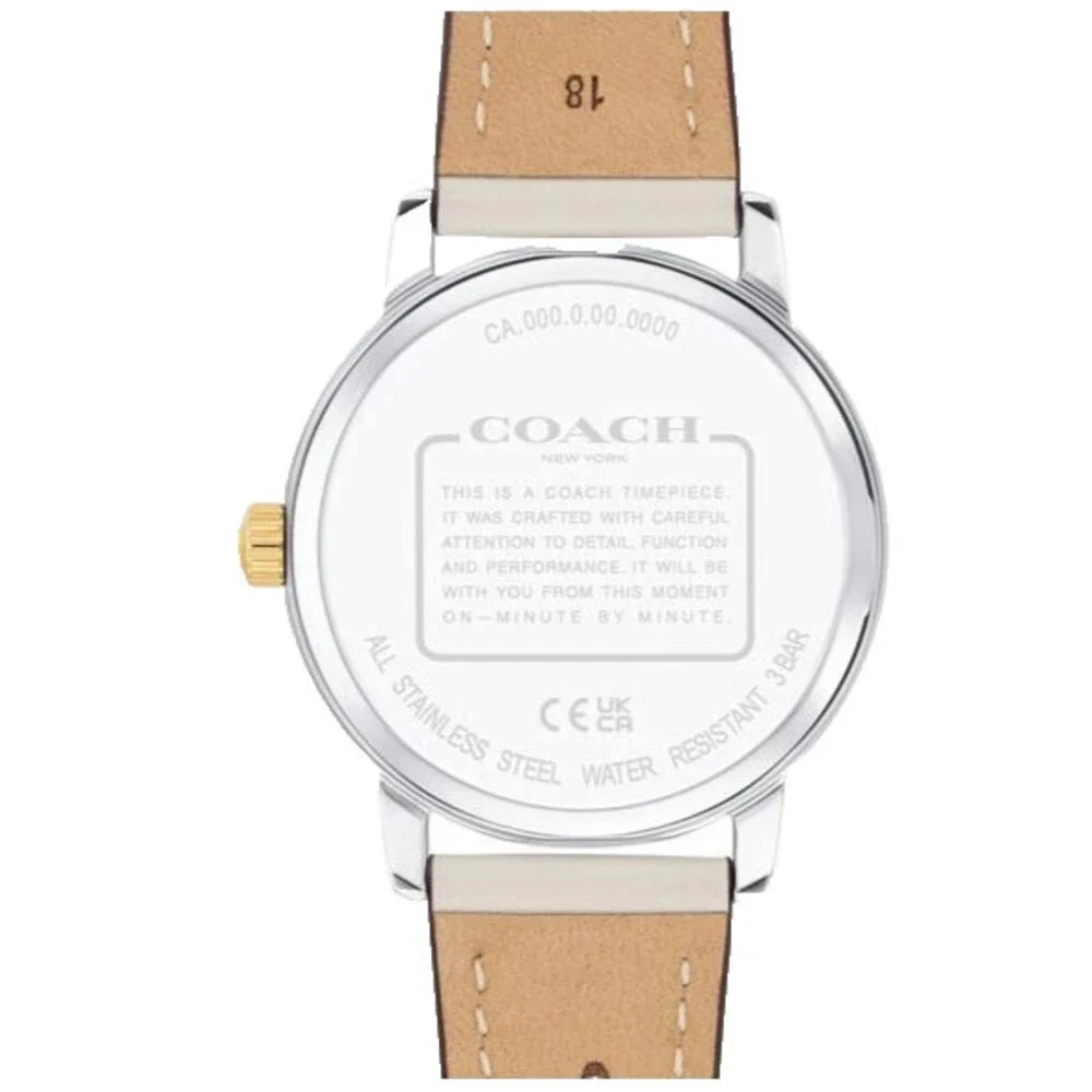 COACH GRAND 14504453 SILVER WHITE LOGO DIAL LEATHER STRAP 36MM WOMEN'S WATCH